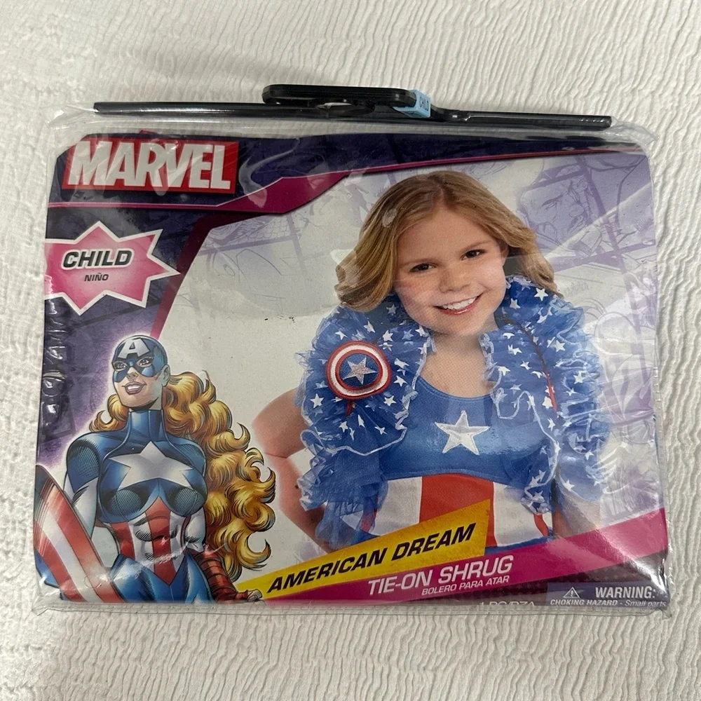 🇺🇸Captain Marvel American Dream Superhero tie on shrug for 4th of July Dress NWT